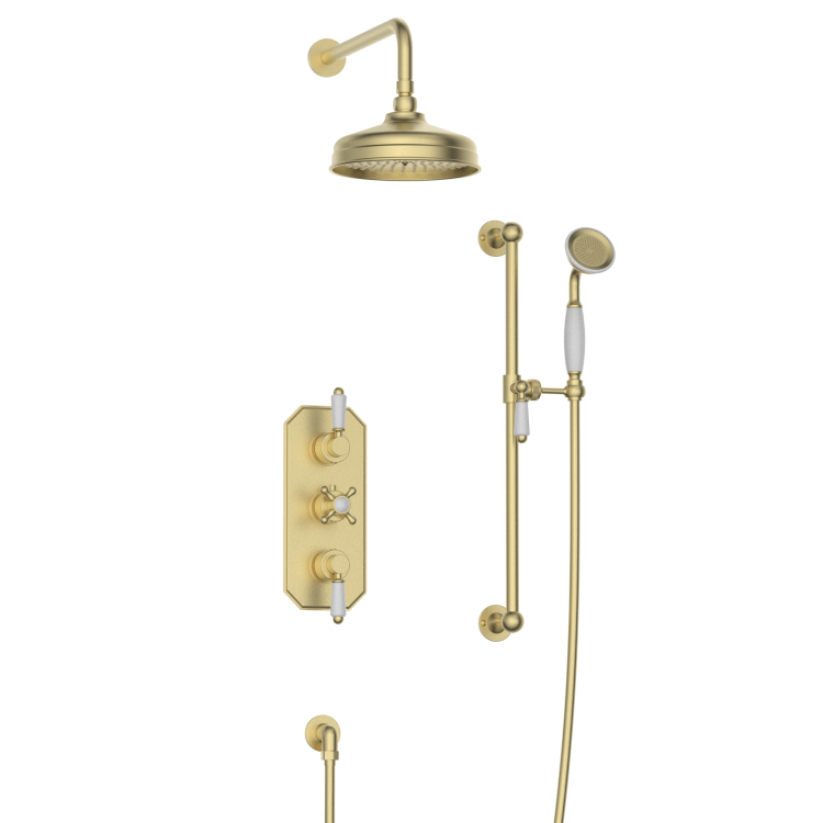 Brushed Brass 2 Outlet  Wall Mounted Thermostatic Mixer Shower Set with Hand Shower - Cambridge