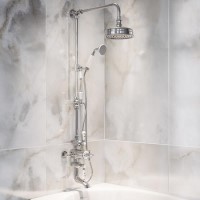 GRADE A1 - Chrome Traditional Thermostatic Mixer Shower Set with Bath Filler Spout- Slide Rail Kit & Hand Shower - Camden
