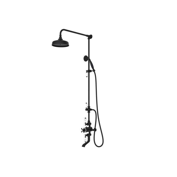 Black Traditional Thermostatic Bath Mixer Shower Set with Bath Filler Spout - Slide Rail Kit & Hand Shower - Camden