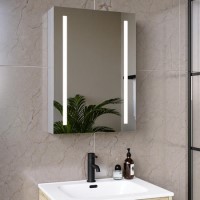 GRADE A1 - Single Door Chrome Bathroom Mirror Cabinet with Battery Operated Lights 500 x 700mm - Capricorn