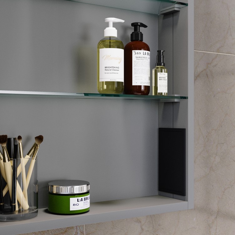 GRADE A1 - Single Door Chrome Bathroom Mirror Cabinet with Battery Operated Lights 500 x 700mm - Capricorn