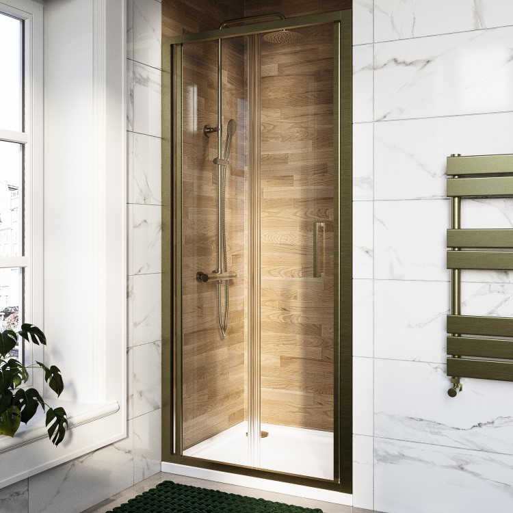 800mm Brushed Brass Bi-Fold Shower Door 6mm Glass - Carina