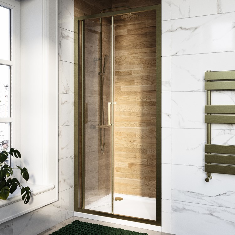 800mm Brushed Brass Bi-Fold Shower Door 6mm Glass - Carina