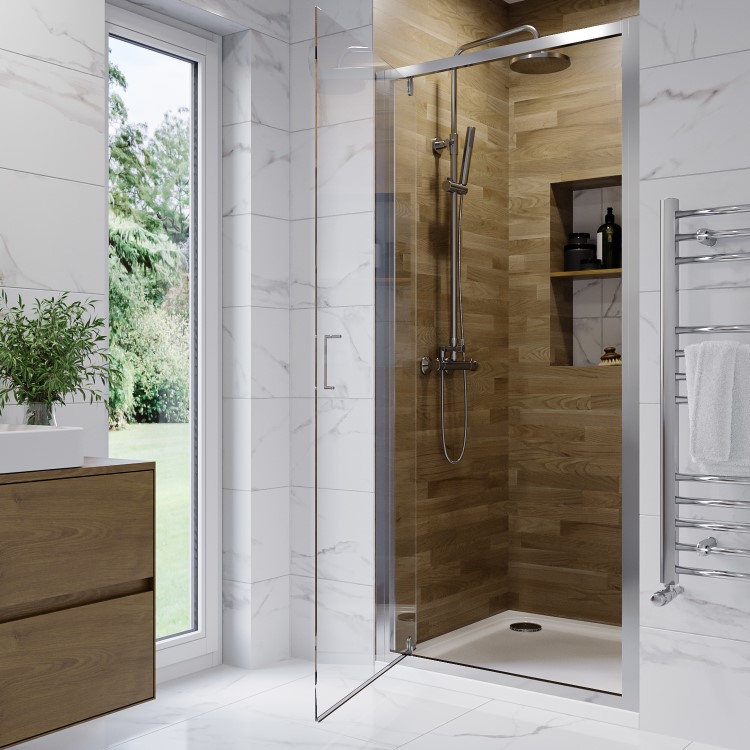 GRADE A1 - 800mm Chrome Hinged Shower Door 6mm Glass - Carina