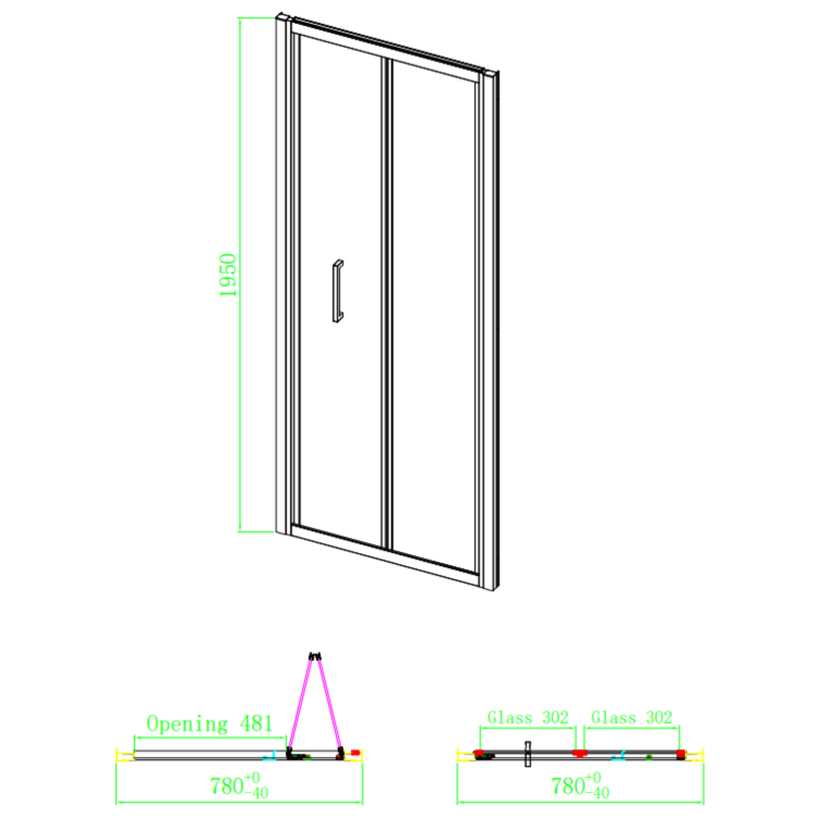 800mm Black Bi-Fold Shower Door 6mm Glass - Carina