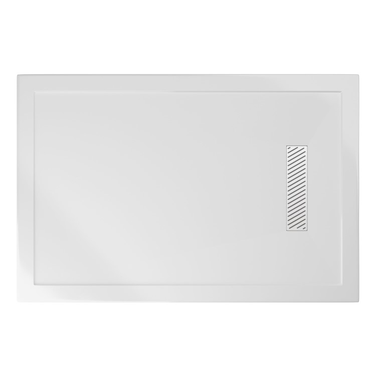 GRADE A1 - 1200x900mm Rectangular Low-Profile Shower Tray 25mm with Linear Waste - White Stone Resin - Cascade