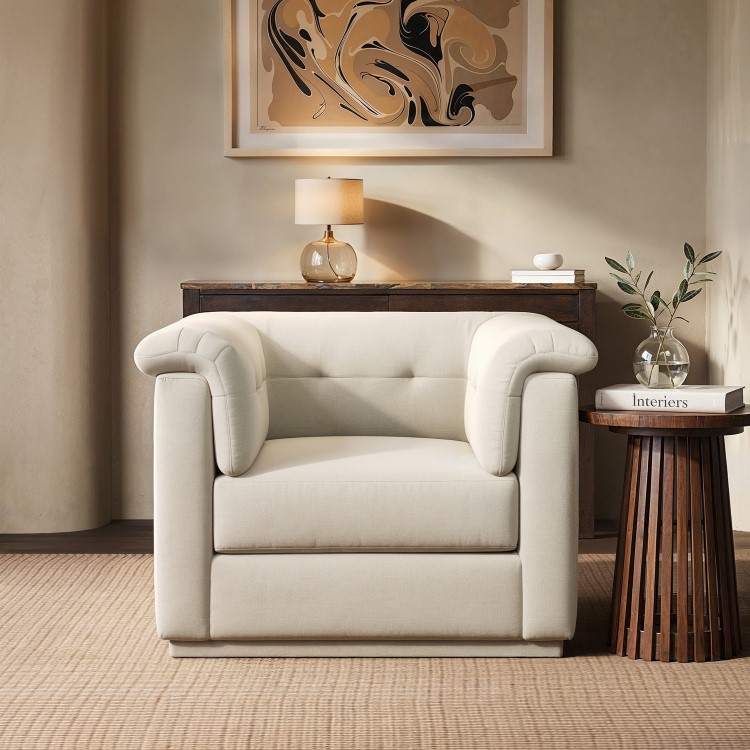 Cream Chenille Armchair - Caleb 