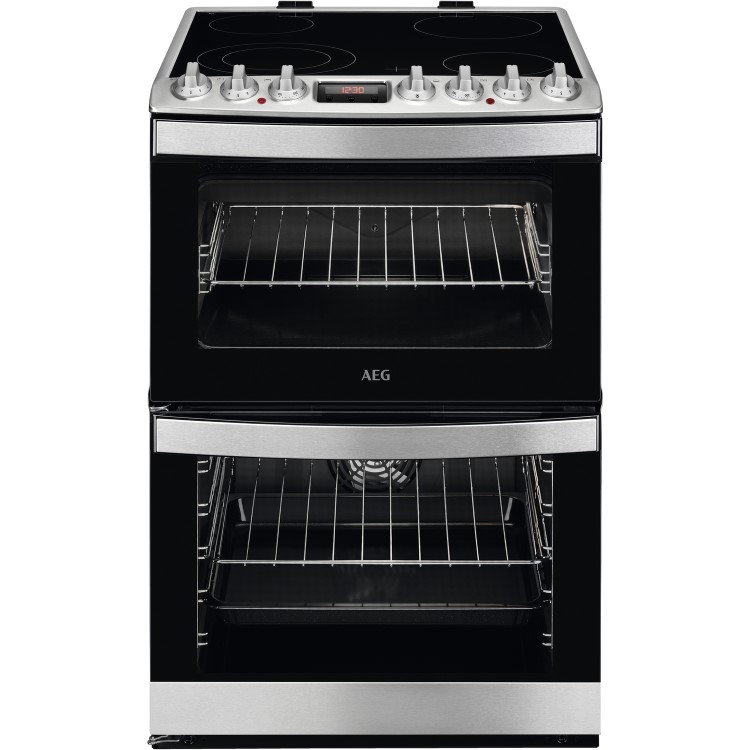 Refurbished AEG CCB6740ACM 60cm Double Oven Electric Cooker with Ceramic Hob Stainless Steel