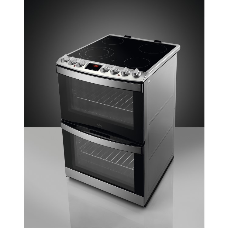 Refurbished AEG CCB6740ACM 60cm Double Oven Electric Cooker with Ceramic Hob Stainless Steel