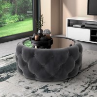 Dark Grey Velvet Ottoman Coffee Table with Button Detail - Clio