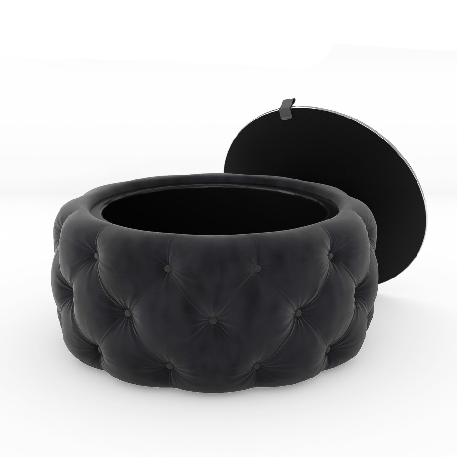 Dark Grey Velvet Buttoned Coffee Table with Ottoman Storage Clio