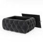 Dark Grey Velvet Storage Coffee Table with Glass Top - Buttoned - Clio
