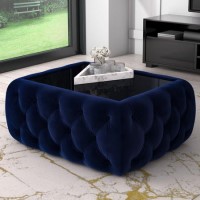 Small Rectangle Navy Velvet Ottoman Coffee Table - Clio