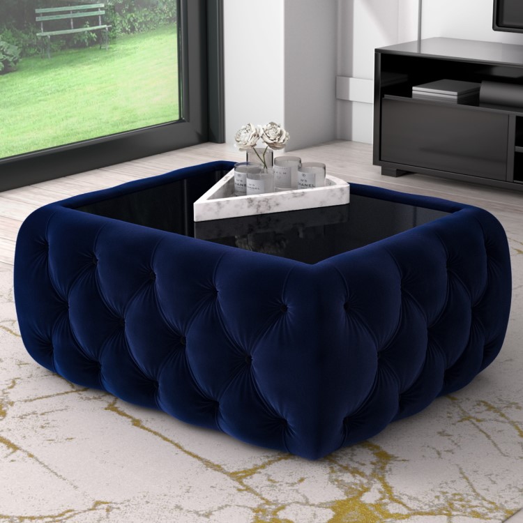 Small Rectangle Navy Velvet Ottoman Coffee Table - Clio