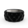 Small Round Black Velvet Ottoman Coffee Table with Glass Top - Clio