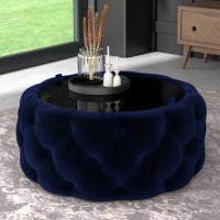 Navy Ottoman Coffee Table with Glass Top - Clio