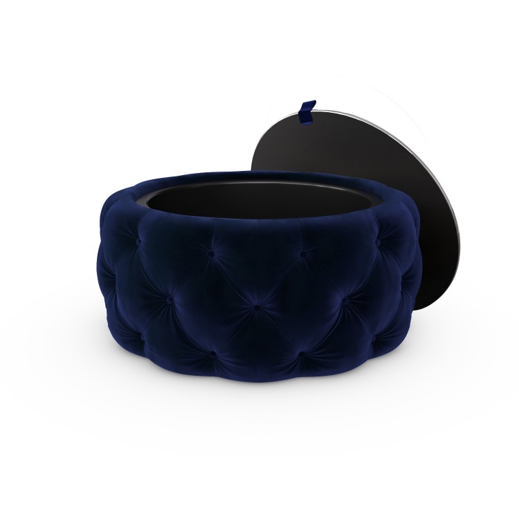 Navy Ottoman Coffee Table with Glass Top - Clio