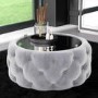 Silver Grey Velvet Ottoman Coffee Table with Mirrored Top - Clio