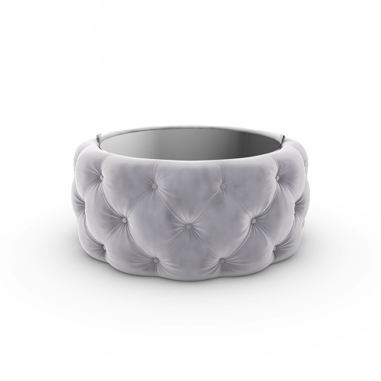 Silver Grey Velvet Ottoman Coffee Table with Mirrored Top - Clio