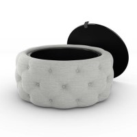Round Grey Upholstered Ottoman Coffee Table - Clio