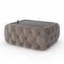 Small Taupe Velvet Ottoman Coffee Table with Glass Top - Clio