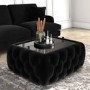 Black Velvet Ottoman Coffee Table with Glass Top - Clio