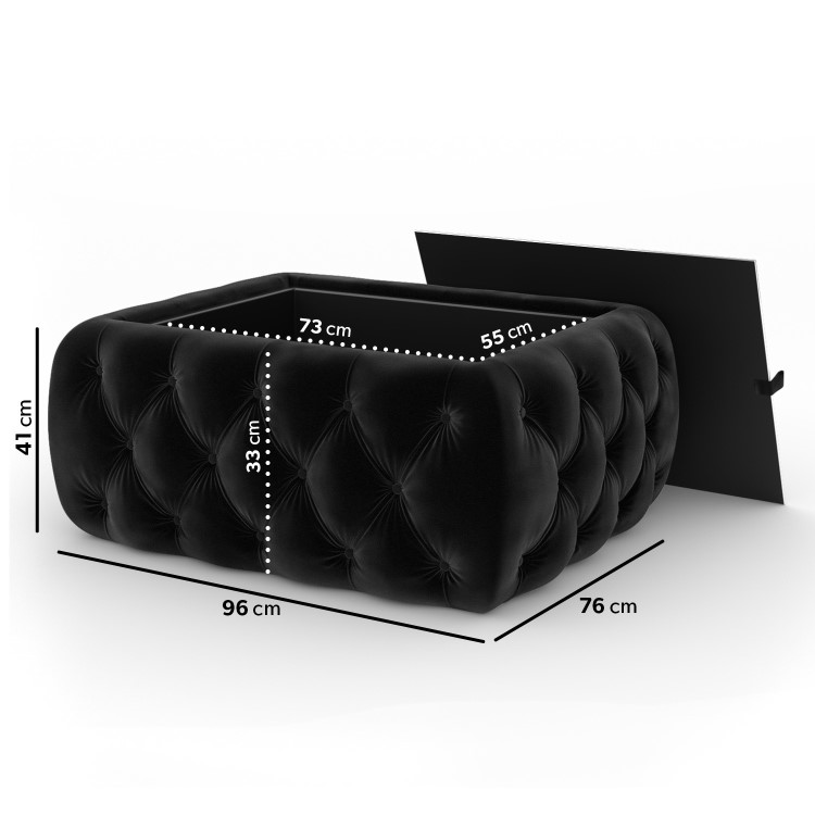 Black Velvet Ottoman Coffee Table with Glass Top - Clio