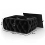 Black Velvet Ottoman Coffee Table with Glass Top - Clio