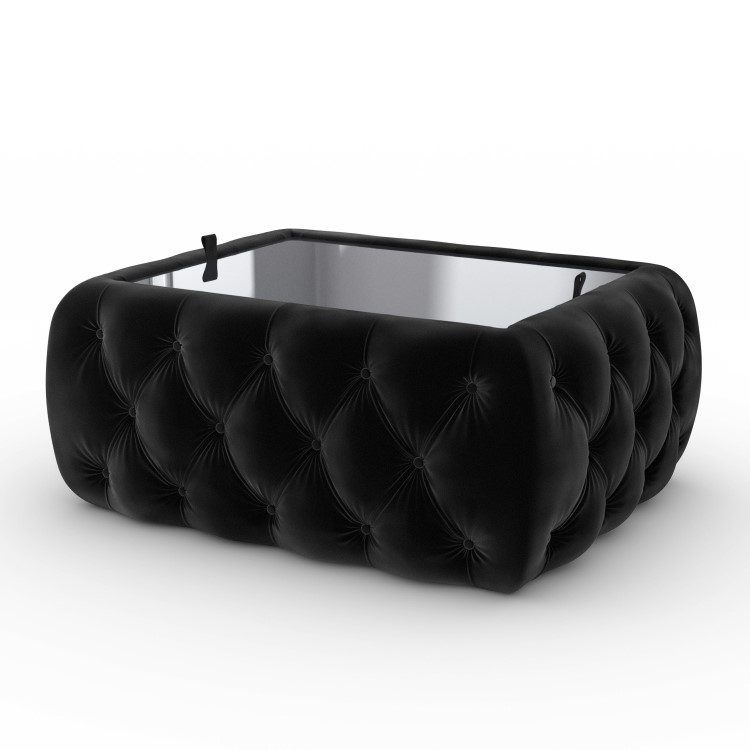 Black Velvet Ottoman Coffee Table with Glass Top - Clio