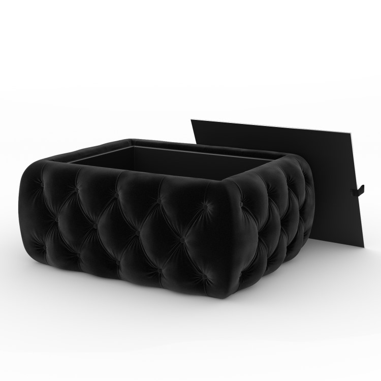 Black Velvet Ottoman Coffee Table with Glass Top - Clio