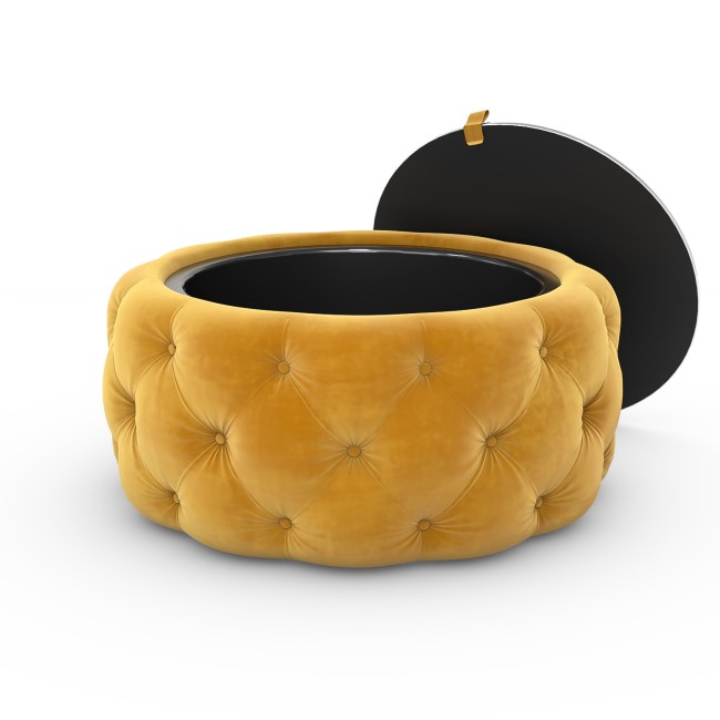 Large Round Mustard Velvet Ottoman Pouffe - Clio