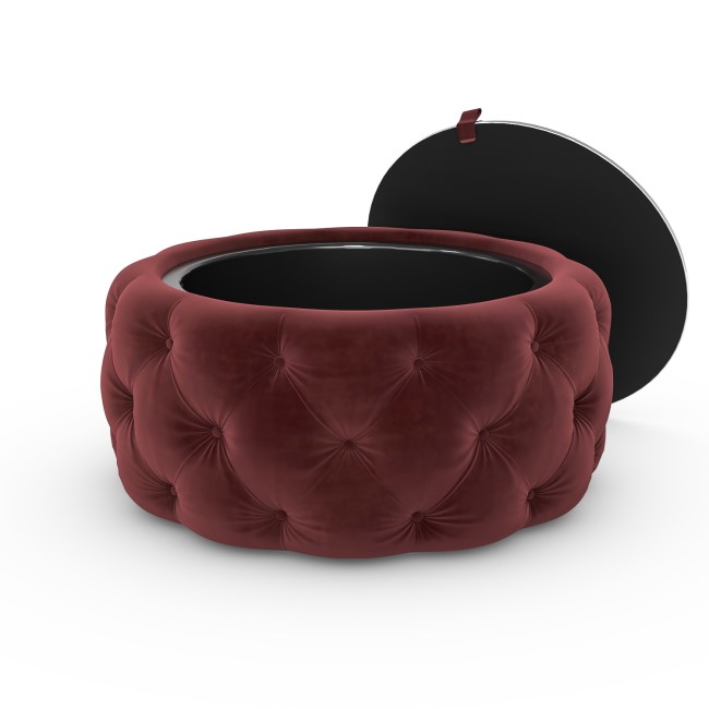 Large Round Red Velvet Ottoman Pouffe - Clio