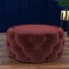 Large Round Red Velvet Ottoman Pouffe - Clio