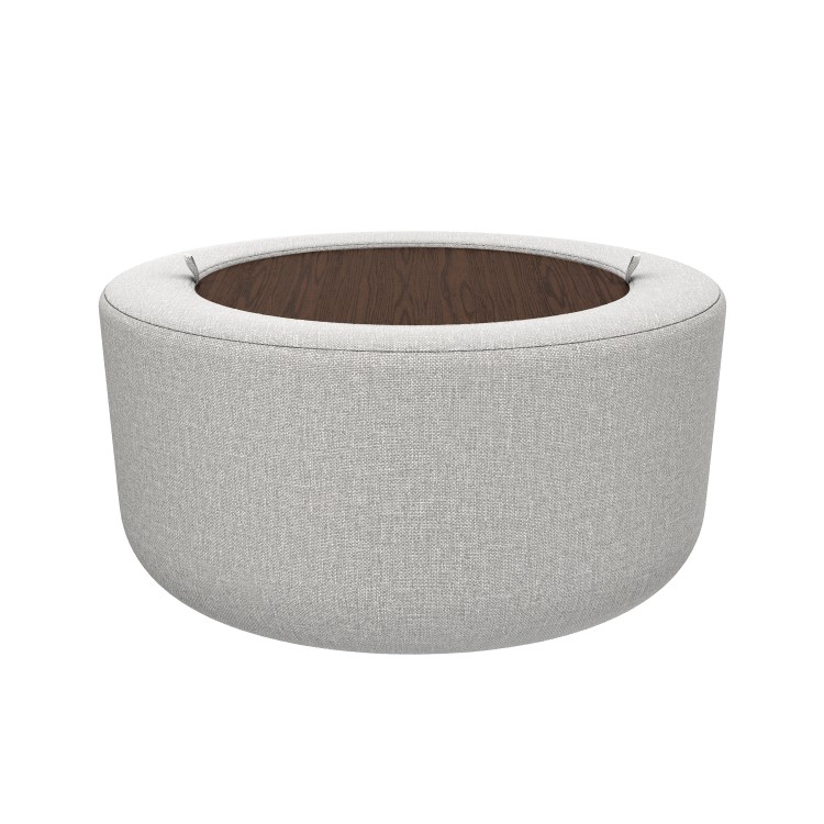 Round Beige Upholstered Coffee Table with Storage - Clio