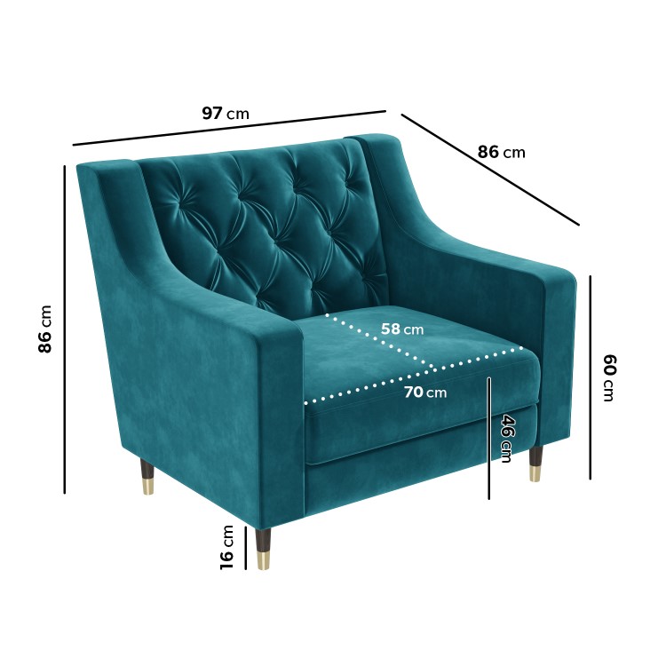 Buttoned Velvet Armchair in Petrol Blue - Cole