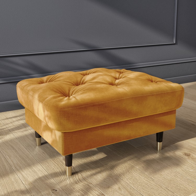 Mustard Velvet Chesterfield Footstool - Cole