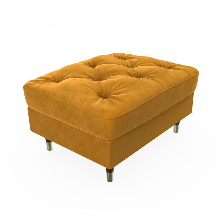 Mustard Velvet Chesterfield Footstool - Cole