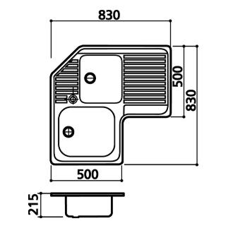 1 ¾ Bowl Chrome Stainless Steel Kitchen Sink with Right Hand Drainer - CDA