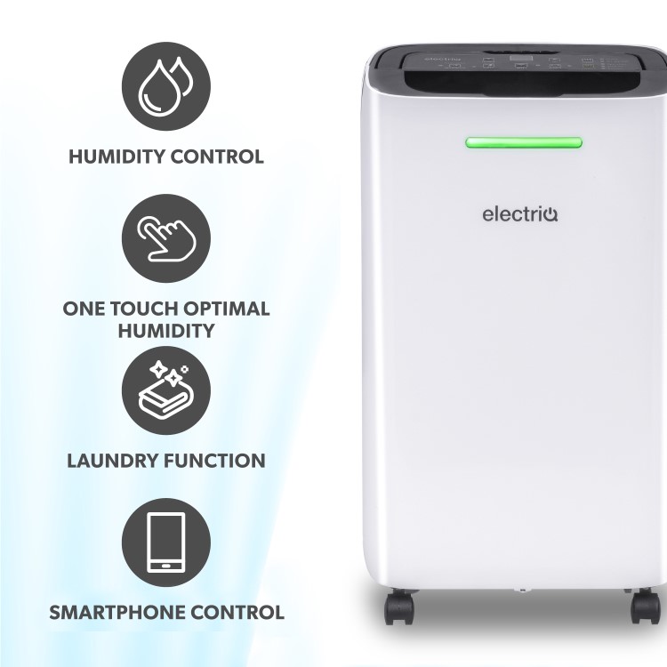 Refurbished electriQ 12 Litre Low Energy Smart App Alexa Dehumidifier with Digital Humidistat and Air Purifier