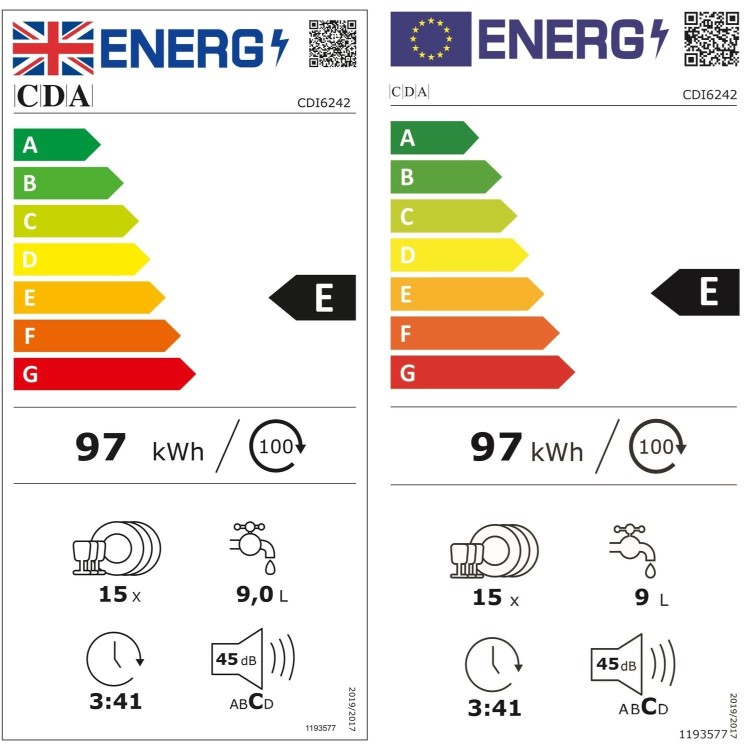 CDA Integrated Dishwasher - AquaZone technology, Black control panel