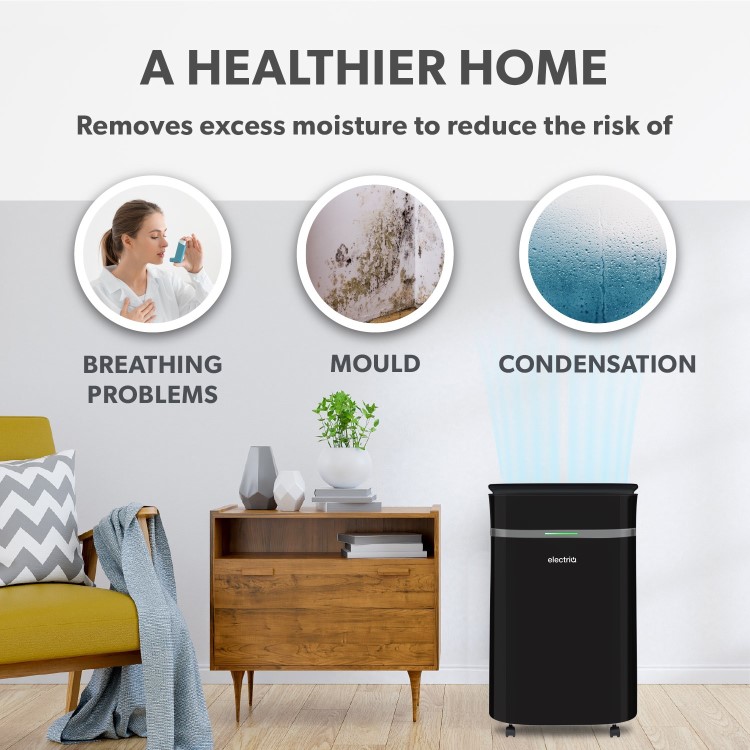 Refurbished electriQ 20 Litre Black Low Energy UV Antibacterial Dehumidifier with HEPA Air Purifier
