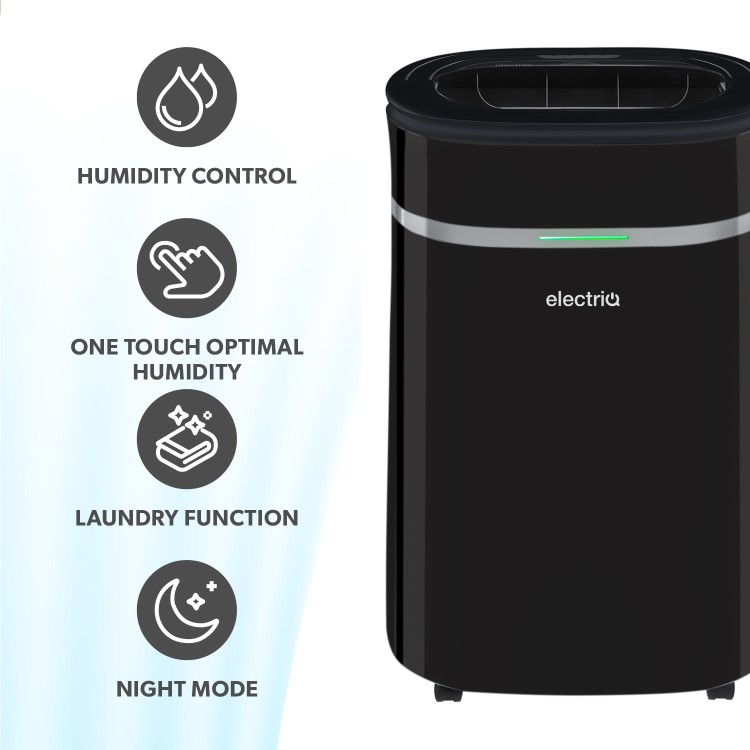 Refurbished electriQ 20 Litre Black Low Energy UV Antibacterial Dehumidifier with HEPA Air Purifier