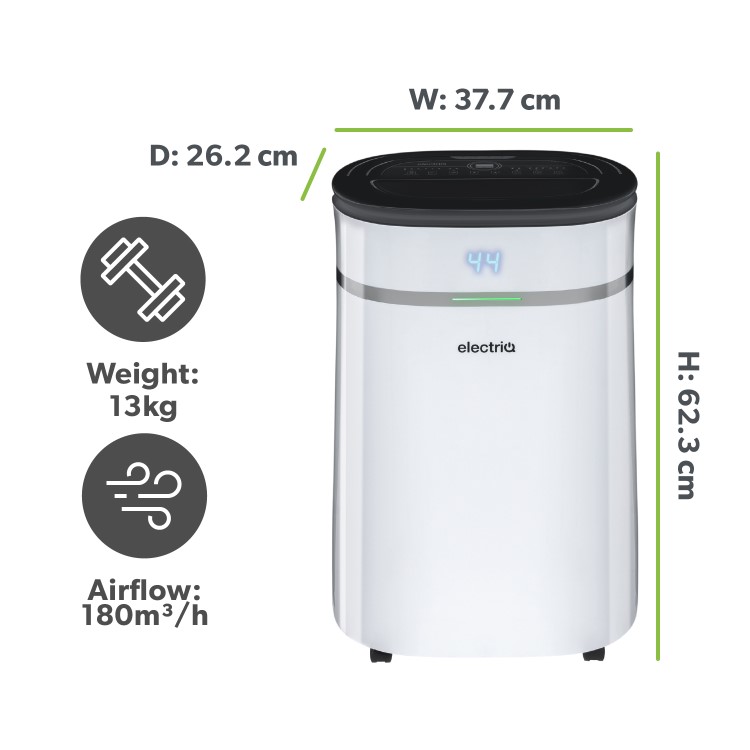 Refurbished electriQ 20L Low-Energy Quiet Laundry Dehumidifier with HEPA UV Air Purifier