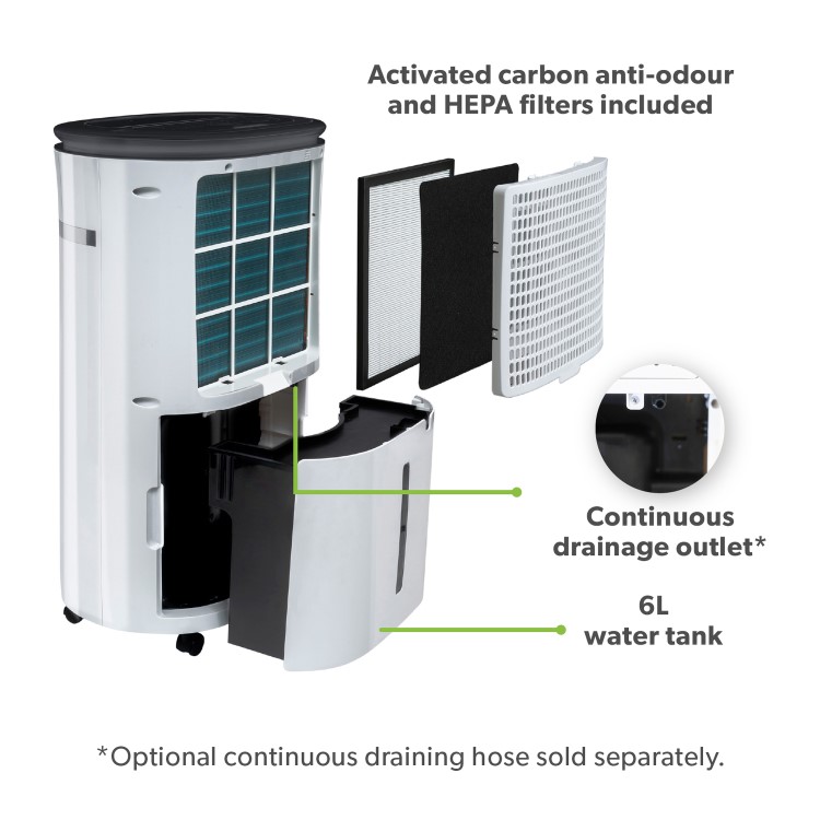 Refurbished electriQ 20 Litre Low Energy UV Antibacterial Dehumidifier with HEPA Air Purifier
