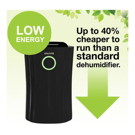 Refurbished electriQ 12 litre Low Energy Premium Black Dehumidifier for up to 3 bed house with Digital Humidistat and UV Plasma Air Purifier