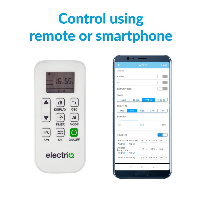 Refurbished electriQ 25 litre Low Energy WIFI Smart Dehumidifier with True HEPA and UV Air Purifier