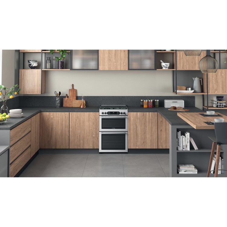 Refurbished Hotpoint Cannon CD67G0CCX 60cm Double Oven Gas Cooker Stainless Steel