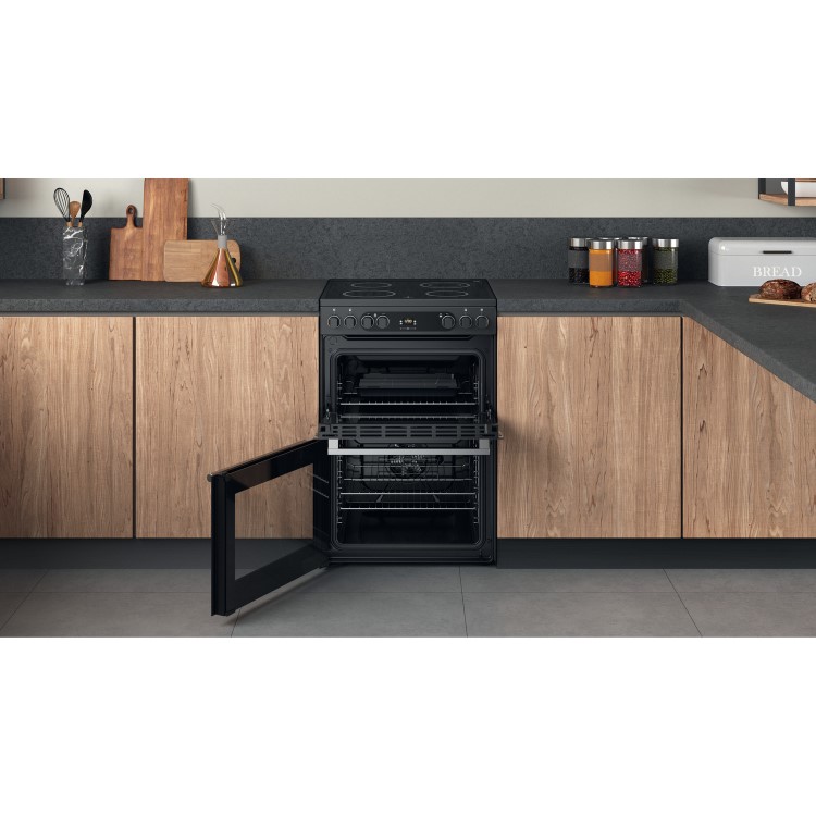 Refurbished Hotpoint Cannon CD67V9H2CA 60cm Double Oven Ceramic Electric Cooker Anthracite