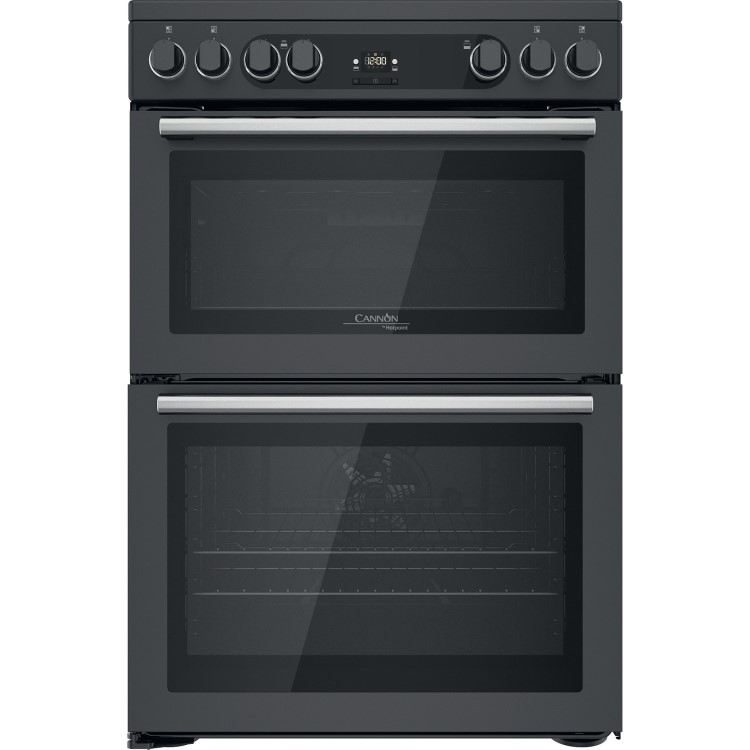 Refurbished Hotpoint Cannon CD67V9H2CA 60cm Double Oven Ceramic Electric Cooker Anthracite