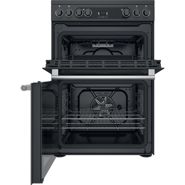Refurbished Hotpoint Cannon CD67V9H2CA 60cm Double Oven Ceramic Electric Cooker Anthracite